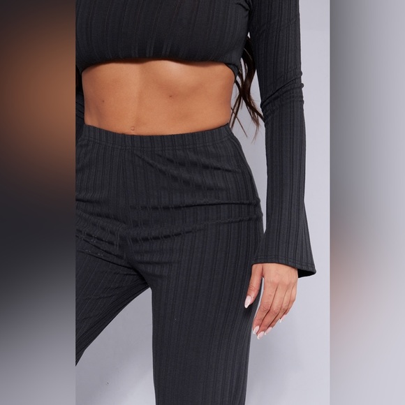 PrettyLittleThing Shape Charcoal Grey Wide Rib Flared Pants/Trousers Sz. 8 NWT - Picture 4 of 10